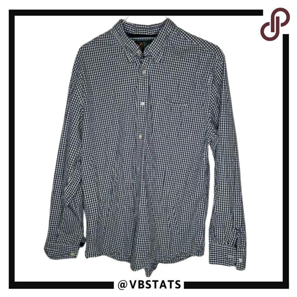 Roots Athletics Navy‎ and White Plaid Long Sleeve Button Down Shirt in XL